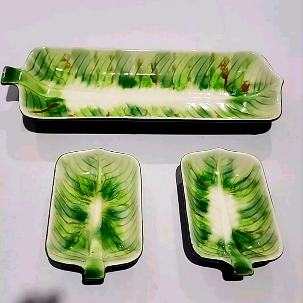 Set of 3 vintage UCAGCO Ceramic Rectangular Serving Tray/Bowls. Made in Japan.